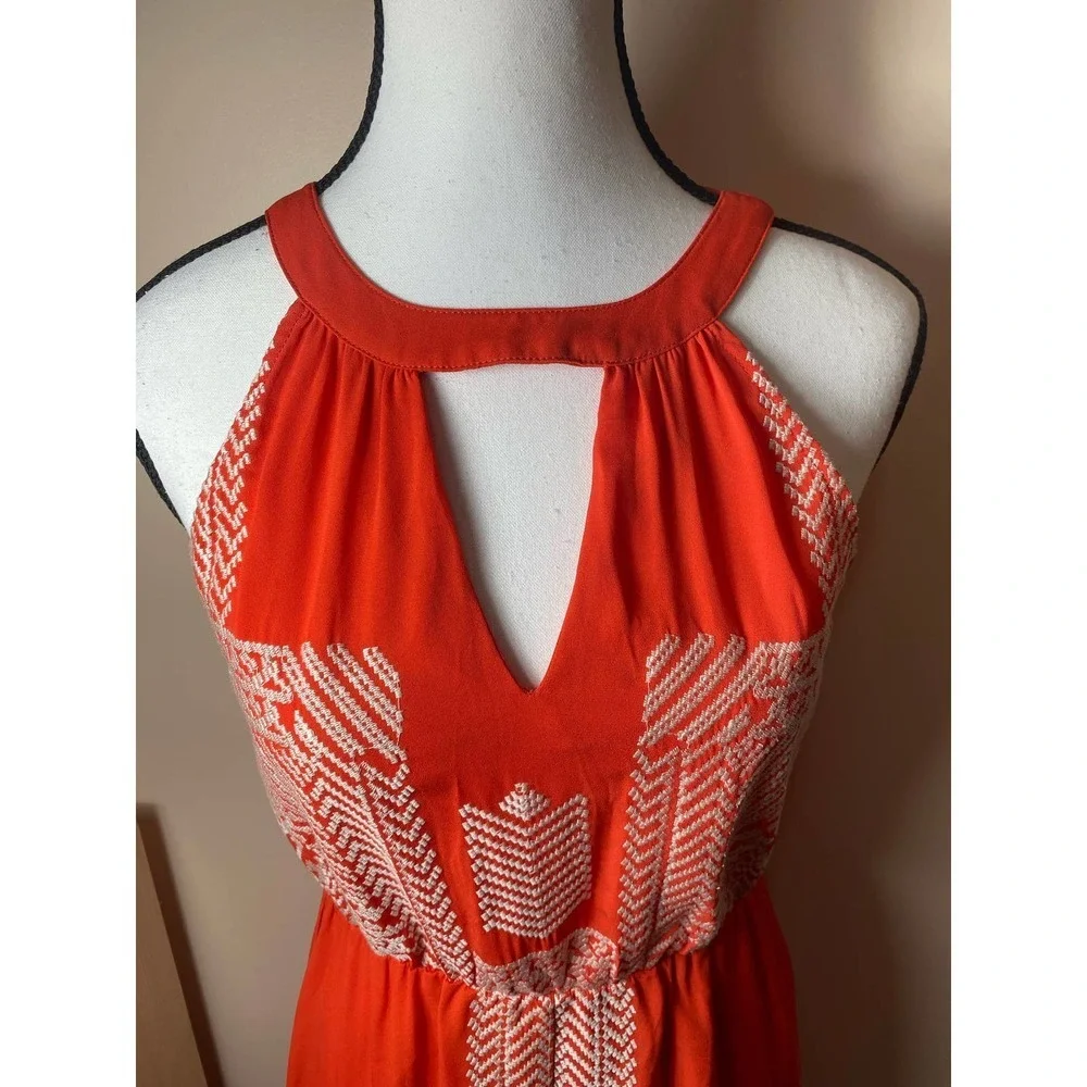 Anthropologie THML Orange Embroidered Boho Halter Maxi Dress size Small EUC - Picture 4 of 14